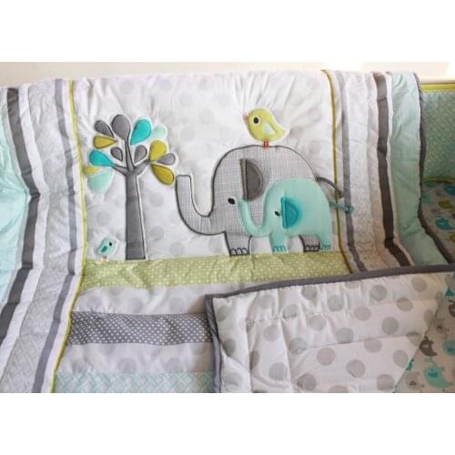 Discount! 7pcs Embroidered baby crib bedding set Crib Bumper Set ,include(bumpers+duvet+bed cover+bed skirt)