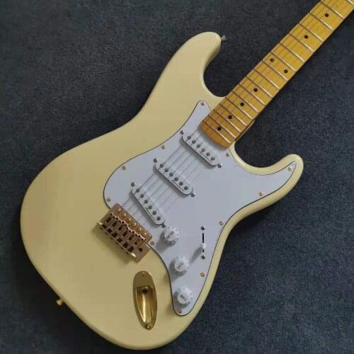 Stract Electric Guitar Yellow Color Golden Hardware Maple Fingerboard Basswood Body High Quality Free Shipping
