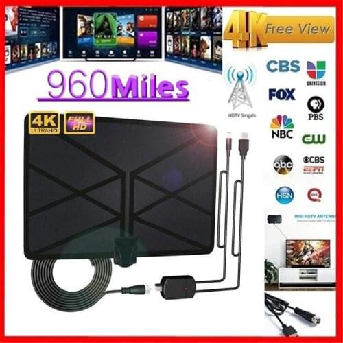 960 Miles TV Aerial Indoor Amplified Digital HDTV Antenna with 4K UHD 1080P DVB-T Freeview TV for Local Channel Broadcast