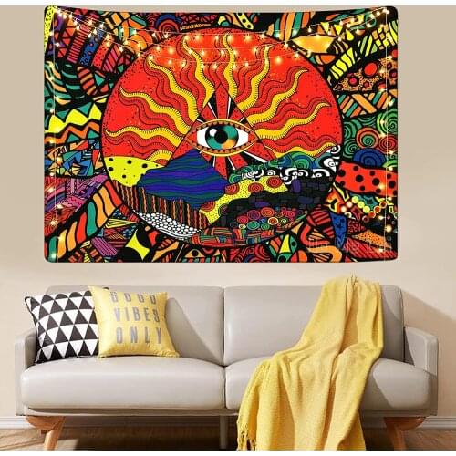 Trippy Sun Tapestry Psychedelic Eye abstract Pattern Wall Colorful Illustration Hippie Geometric wall Hanging For Room