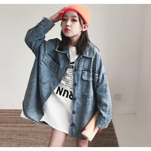 Spring Girls Denim Jacket Childrens Clothing Large Denim Shirt Korean Style Shirts for Teens Girls Cardigan Jacket For 4-13Y