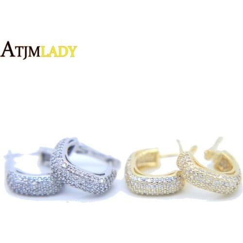 Top quality new unique geometric square hoop micro pave cubic zirconia Bling women jewelry hoop earring with cz