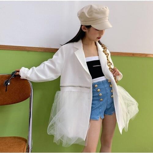 High-quality girls spring 2021 new suit jacket, big child temperament, removable mesh skirt stitching dress trend