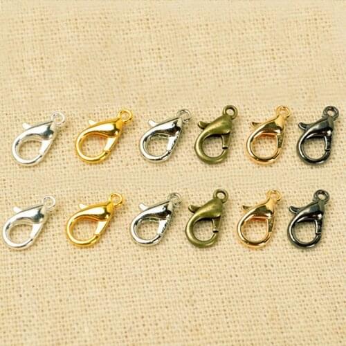 100 PCS 12*6mm Metal Alloy Lobster Clasps Hooks KC Gold Silver Color Antique Bronze Gun Black Connectors DIY Jewelry Findings