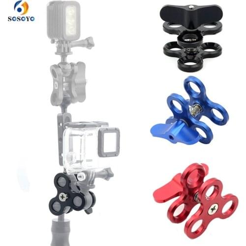 Camera Diving ball fixture Butterfly Clip Aluminum Lights Arm Ball Triple Clamp Mount Adapter For Gopro hero 7 6 Sjcam Accessory