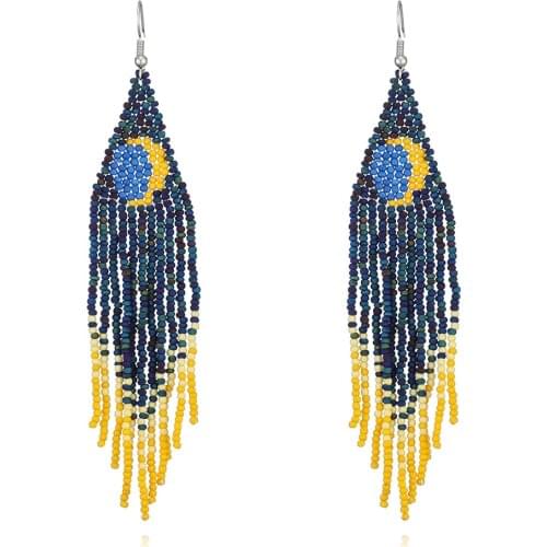 Beaded Earrings Jewellery Moon Shape Tassel Beads Earring For Women African Jewelry Handmade Fringe Earrings Ladies