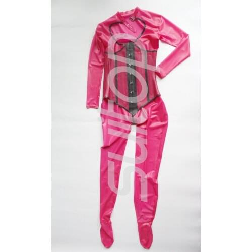 Women latex catsuit+corset with feets