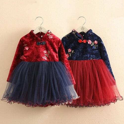 2020 Winter 2-12 Years Teenage New Year Embroidery Lace Red Traditional Chinese Garments Tang Kids Baby Girls Plus Velvet Dress