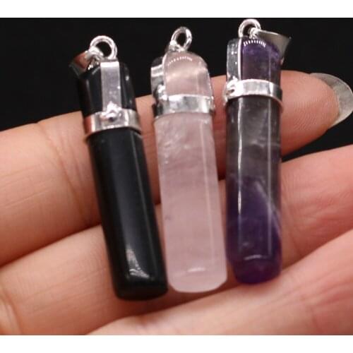 1pcs Natural Stone Rose Pink Crystal Quartz Pillar Pendant Amethysts Agates Charms for DIY Necklace Jewelry Making Accessories