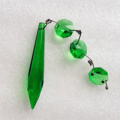 Free Shipping 10sets Dark Green 76mm crystal glass icicle U-drop pendants+14mm octagon beads for chandelier lamp wedding decor