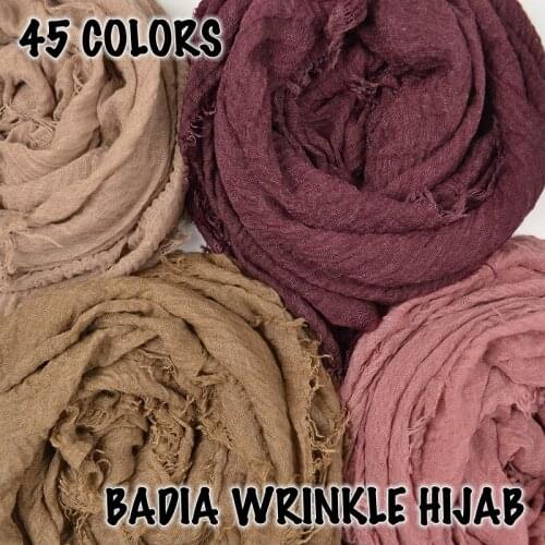 10pcs/Lot Women Crinkle Solid Scarf Oversize Islam Shawl Head Wraps Soft Long Muslim Frayed Wrinkle Cotton Plain Hijab