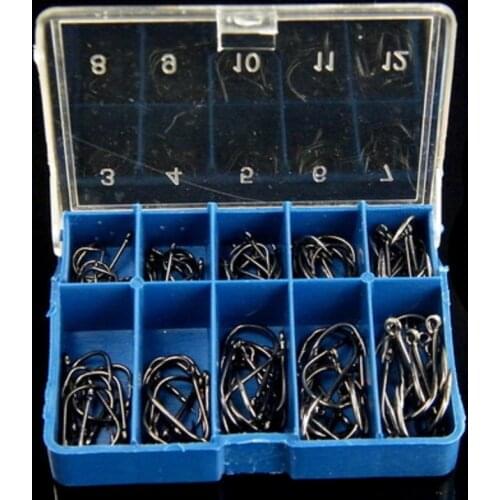100pc/Boxed With Hole Barb Fishing Hook 2-12 High Carbon Steel Fishing Hook Squid Hook Fishing Tool