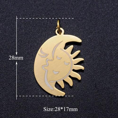 5pcs/lot 316L Stainless Steel Etched Sun Moon DIY Charm Pendant Wholesale Dropshipping AAAAA Quality Jewelry Finding Supplies