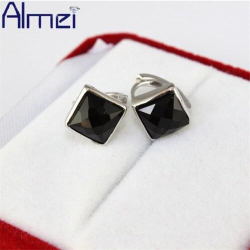 Almei 15%Off 2017 Stud Earrings for Women Silver Color Jewelry Korean Style Black Earring for Fashion Woman New Year Gifts Y040
