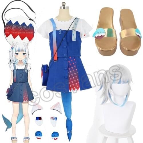 Anime Hololive VTuber Gawr Gura Blue Shark Uniform Cute Daily Dress Full Set Cosplay Costume VTuber Gawr Gura Customize Shoes