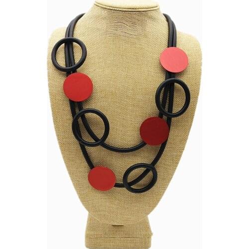 YD&YDBZ Red Metal Round Pendant Choker For Women Vintage Black Circle Rubber Matching Necklaces Bohemian Womens Clothes Jewelry