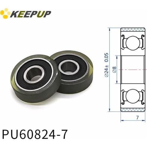 Diameter 24mm, PU polyurethane bearing ,Rubber coated soft pulley/Roller ,width 7mm