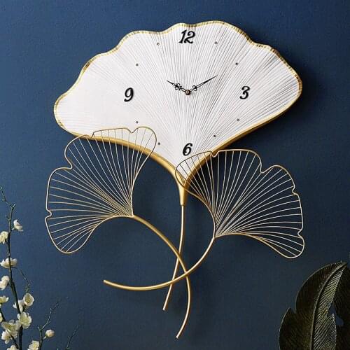 European Large Wall Clock Luxury Metal Silent Modern Design Clock Wall Living Room Unique Leaf Watch Saat Home Decor ZB5WC