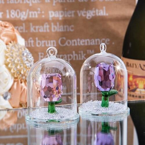 H&D 2 Colors Crystal Enchanted Rose Flower Figurines In a Glass Dome Home Car Ornament Decors Wedding Valentines Day Gift