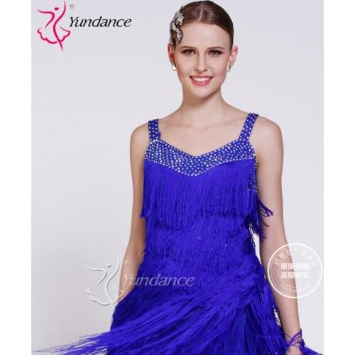 Customized Lady Latin Dancing Shirt Modern Dance Costume Sleeveless Backless Sexy Samba Cha-cha Dance Suit with Tessel B-2736