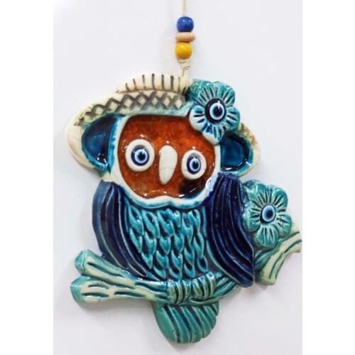 Ceramic Owl Decorative Ornament with Evil Eye
