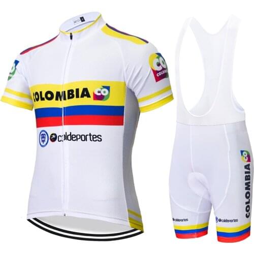 White Colombia Cycling Jersey Set MTB maillot ciclismo Bike Clothing Breathable Bicycle Clothes Mens bib Shorts Maillot Culotte