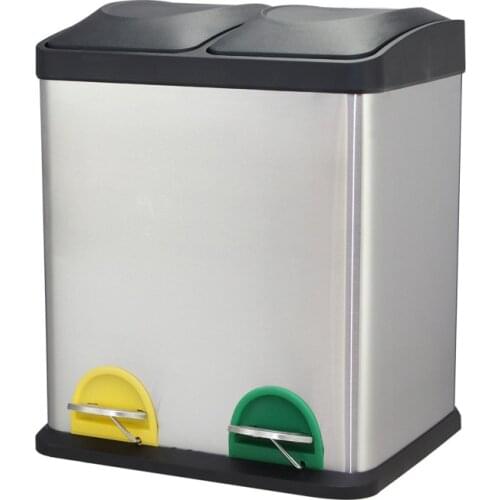 16L Foot Pedal Stainless Steel Trash Bin with 30 Rolls Trash Bags Square Premium Household Trash Can for Kitchen Waste Plastic