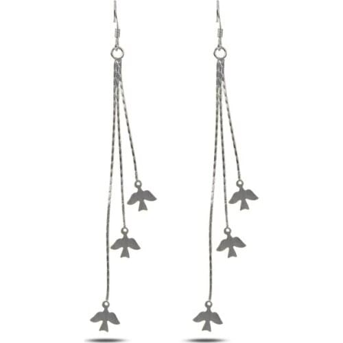 KUTAYDAN Dangle With Matt Pattern Bird Earrings 925 Sterling Silver