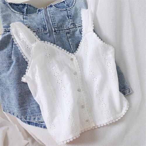 New Spring Big Size Women Cotton Vest Solid Lace Tank Summer Outfits Lady White Tanks Sweety Girl Crop Tops Bottomings WZ1167