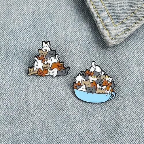 Cartoon Fun Animal Cat Dog Bowl Hug Enamel Pin Cute Alloy Brooch Badge Fashion Woman Bag Jewelry Accessories Gift For Friends