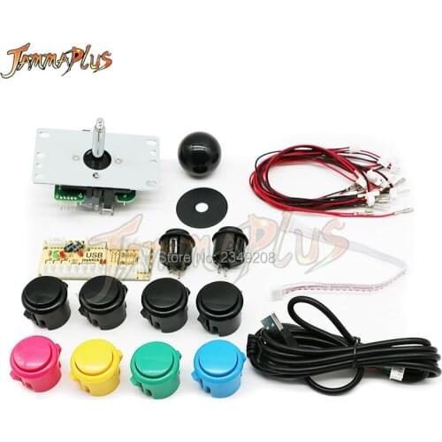 DIY arcade joystick handle kit set with 5 pin Joystick 24mm & 30mm push button spare parts USB cable wires for PC joystick plate