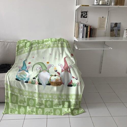 Easter Egg Bunny Gnome Throw Blanket Home Sofa Decor Blanket Portable Soft Bedspread Microfiber Flannel Blankets for Beds