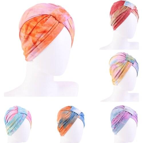 New Women Turban Dye-Tie Chemo Headwrap Head Wrap Headscarf Muslim Turban Ladies Casual Streetwear Cap Bandanas Hair Accessories