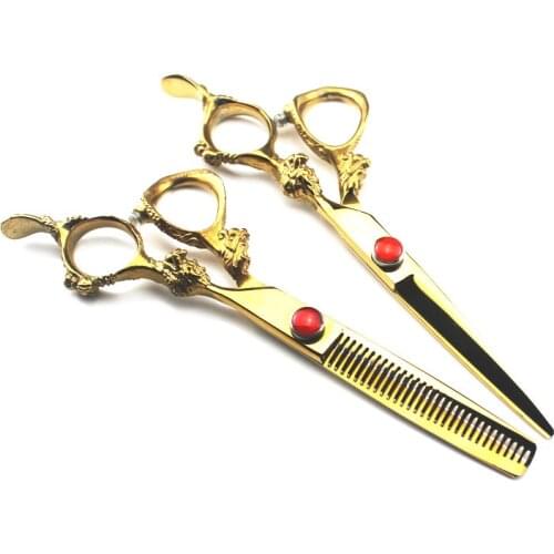 Professional japan 440c 6 '' golden dragon cut hair scissors hair cutting barber haircut thinning shears hairdressing scissors