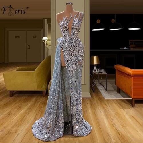 Luxury Long Sleeve Evening Dress Beading Crystal Stones Sparkling Prom Gowns See Through Pageant Dressплатье платье на выпускной