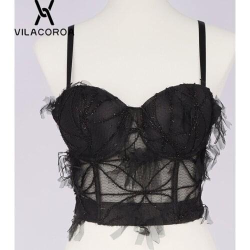 Lace Stitching Bright Silk Luxury Corset Women Camis Street Sexy Black Sling Camisoles See Through Slim Tank Top Female Vest