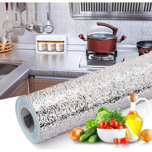 Removable Kitchen Oil-proof Waterproof Stickers Aluminum Foil Kitchen Stove Cabinet Self Adhesive Wall Sticker DIY Wallpaper