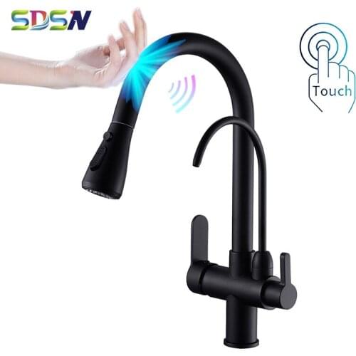 Touch Kitchen Faucets Black Bronze Pull Out Sensor Kitchen Faucet Brass Filter Kitchen Mixer Tap Smart Touch Kitchen Sink Faucet