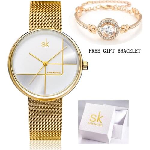Shengke K0105L Quartz Wrist Watches Fashion Watches Women Free bracelet dress Sliver Ladies Rhinestone Waterproof Reloj Mujer SK