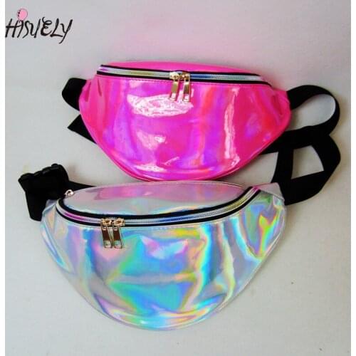 HISUELY Trend ins hip-hop bag personality colorful reflective messenger bag waist bag chest bag street transparent bag