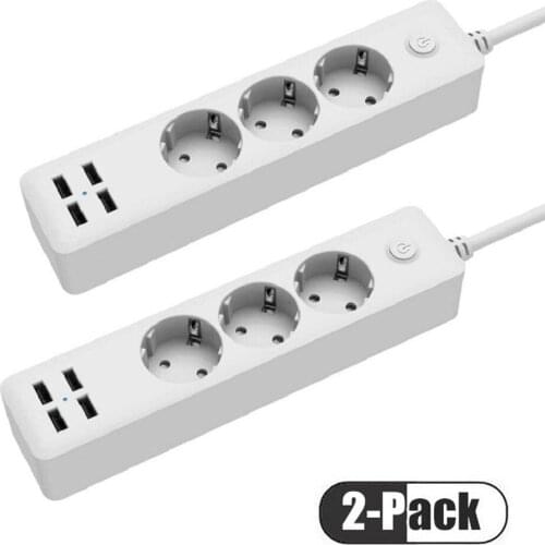 TESSAN Universal Electrical Socket EU Plug Power Strip Overload Protection with 3 AC Outltets 4 USB Ports 1.8M Extension Cord