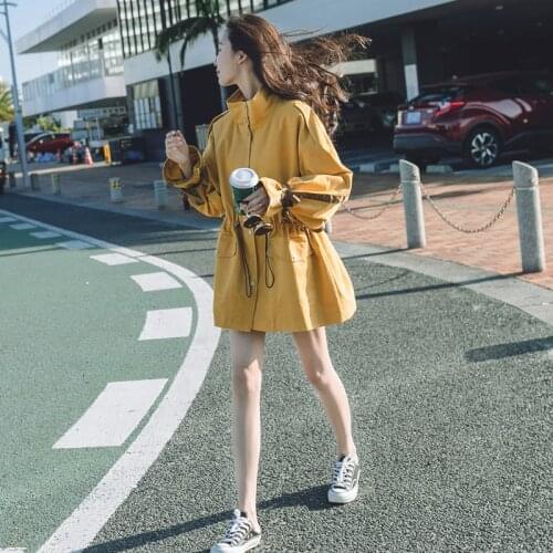 Trendy brand tooling jacket women spring and autumn 2021 new Korean loose commuter all-match solid color mid-length windbreaker