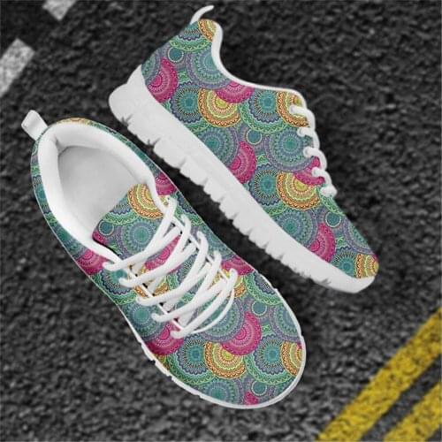 WHEREISART Bohemian Flower Pattern Sneakers Women 2021 Printed Fashion Ladies Fashion Casual Customize Dropshipping Mesh Flats