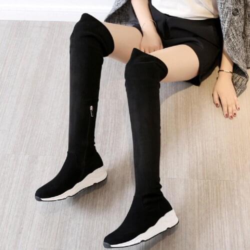 Women Genuine Leather Over The Knee High Boots Female Wedges High Heel Fashion Sneakers Winter Thigh High Platform Pumps Shoes