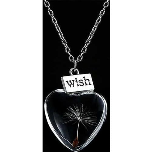 Women Necklace Glass Heart Shape Glass Ball Charm Trendy Natural Dandelion Pendant Transparent Lucky WISH Glass Ball