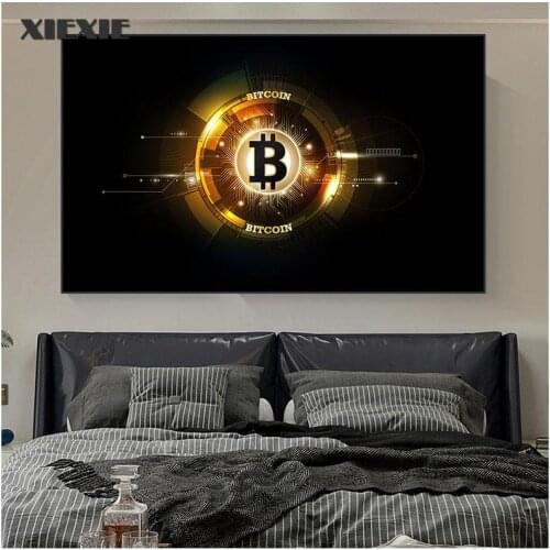 Golden Bitcoin Nordic Canvas Painting HD Print Modern Poster Wall Art Modular Picture For Living Room Home Decoration