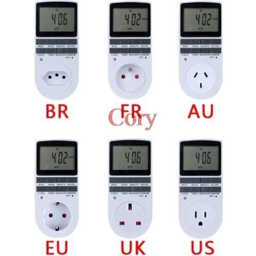 1PC Electronic Digital Timer Switch With Random 24 Hour Cyclic EU UK AU US Plug Kitchen Outlet Programmable Timing Socket 220V