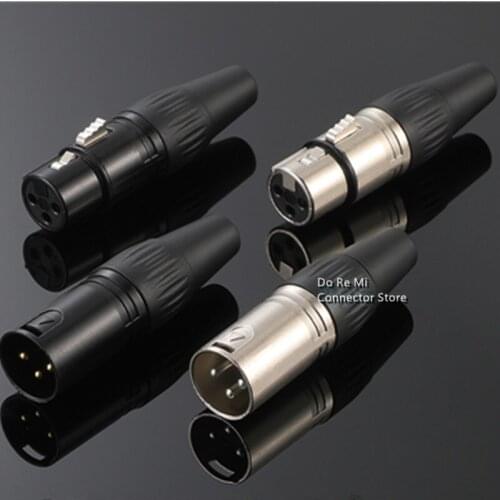 10pcs/lot XLR 3Pin Female/Male MIC Jack Plug Audio Microphone Cable Connector Black gold plated/silver Replace theNEUTRIK YS177