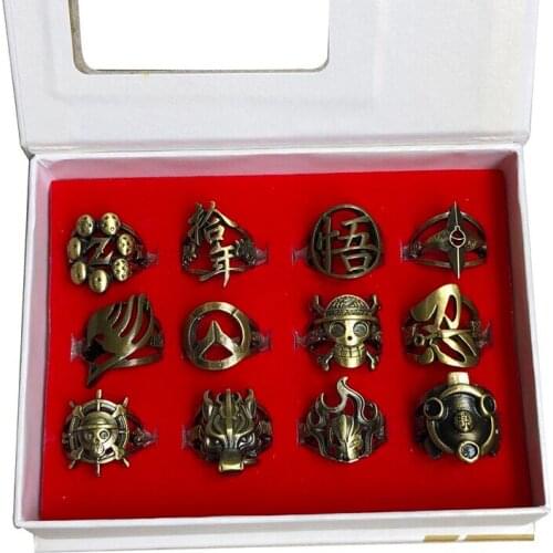 12Pcs/Set One Piece Ninja Kunai Fairy Tail Sharingan Bleach Final Fantasy Metal Fingerring Ring Alloy Fashion Cosplay