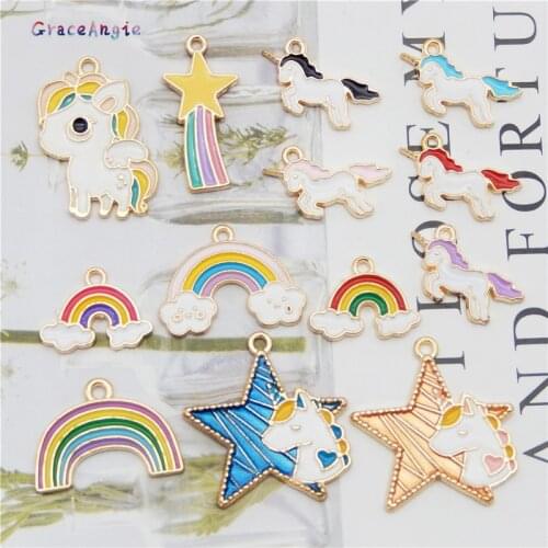 13pcs/set mix Unicorn Charms Rainbow Horse Star Animal hairs jewelry pendant for earrings keychain Earrings Necklace Pendant Top